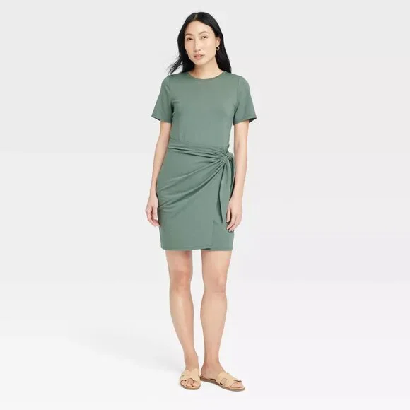 a new day | Dresses | A New Day Womens Short Sleeve Mini Tshirt Wrap Dress  Green New | Poshmark